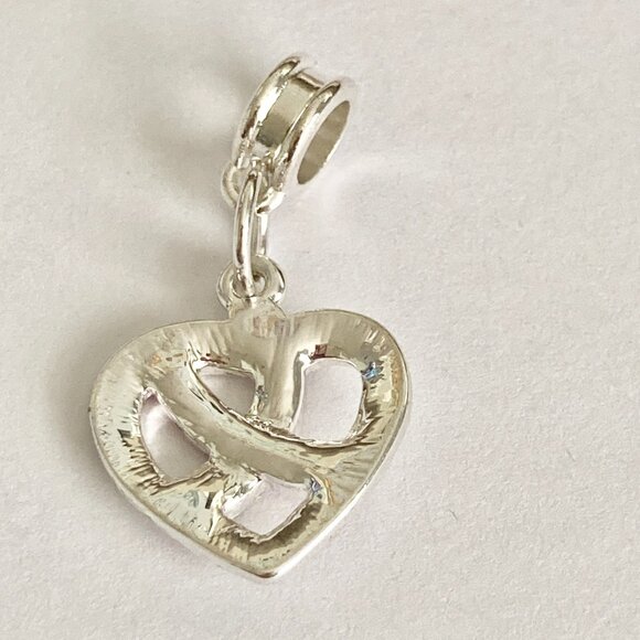 Pink Ribbon European Slider Clip On Charm For Bracelet Bag Purse Crystal Heart - Picture 5 of 11